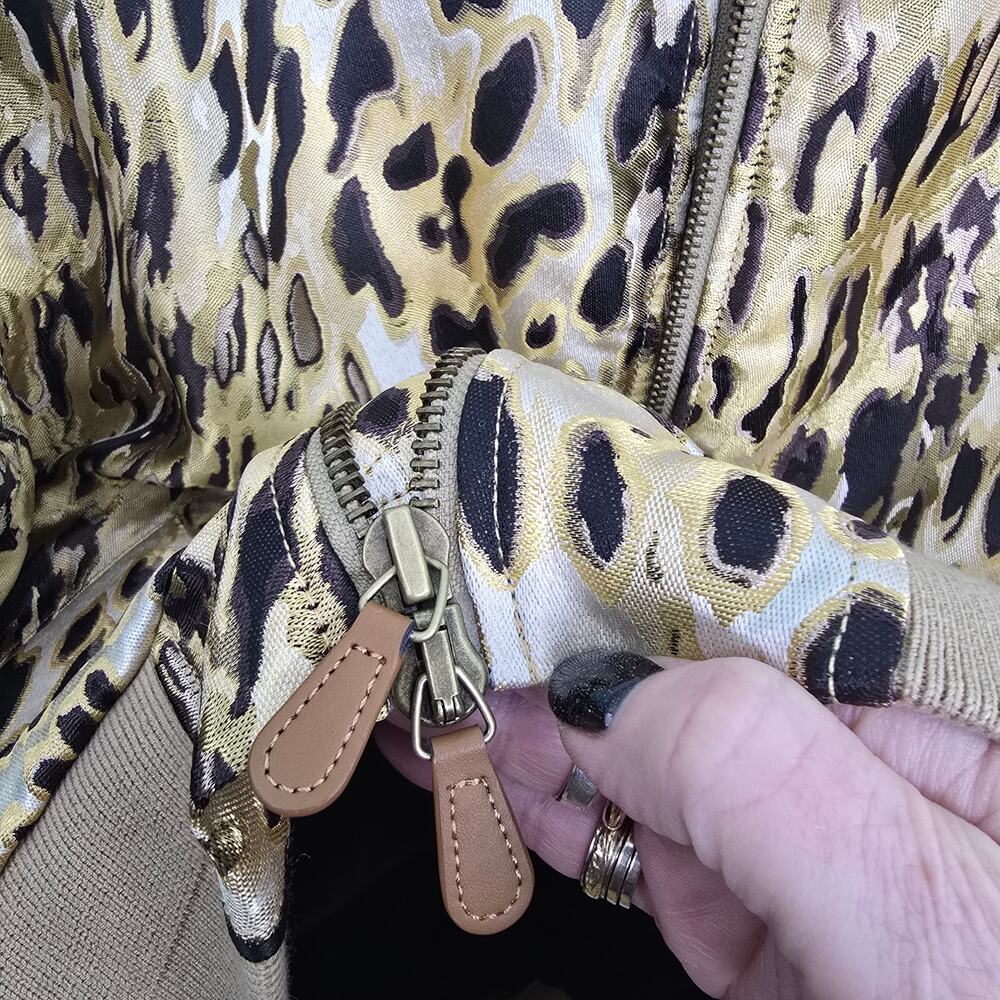 Banana Republic Leopard Metallic Bomber Jacket Black Gold Womens XL NWT - Picture 5 of 12